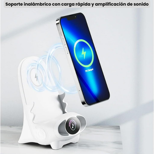 Soporte inalámbrico con carga rápida y amplificación de sonido