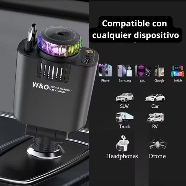 Adapatador de carga rapida 4 en 1 con proyector de luz led + 🎁3 aromatizadores gratis