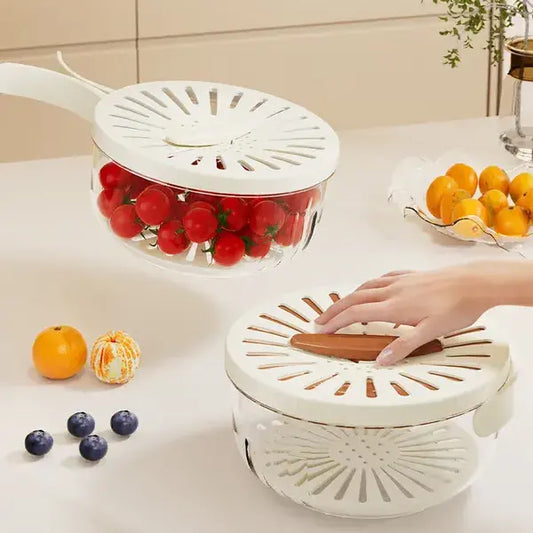 Recipiente multifuncional con tapa para lavar frutas y verduras