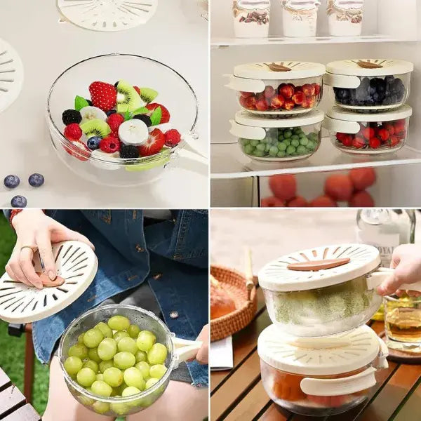 Recipiente multifuncional con tapa para lavar frutas y verduras