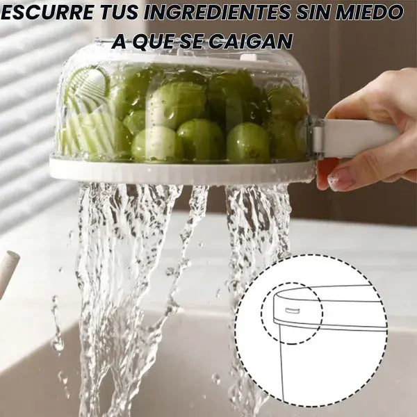 Recipiente multifuncional con tapa para lavar frutas y verduras