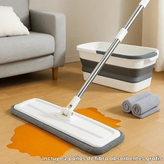 Trapeador de autoescurrido con balde plegable + 2 paños de fibra absorbentes gratis 🎁