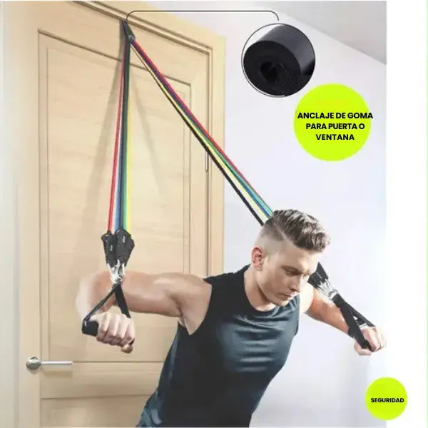 Kit de fitness para hombre | Incluye 5 ligas tubulares + 5 accesorios + 🎁bolsa para transporta gratis