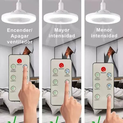 Foco Ventilador de techo con control remoto y luz.