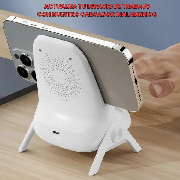 Soporte inalámbrico con carga rápida y amplificación de sonido