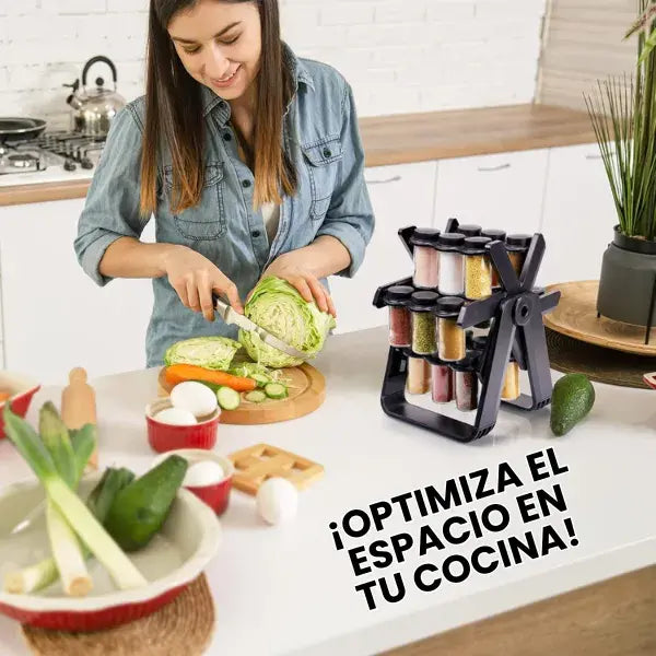 Organizador de condimentos giratorio de 18 tarros