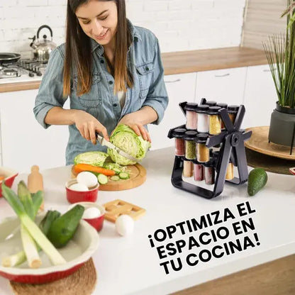 Organizador de condimentos giratorio de 18 tarros