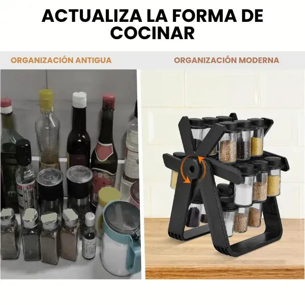 Organizador de condimentos giratorio de 18 tarros