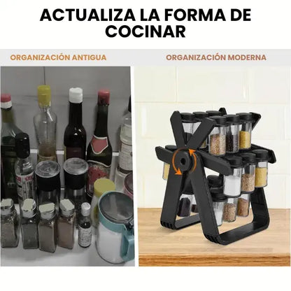 Organizador de condimentos giratorio de 18 tarros