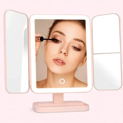 Espejo triple de maquillaje con luz led