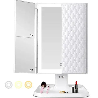 Espejo triple de maquillaje con luz led
