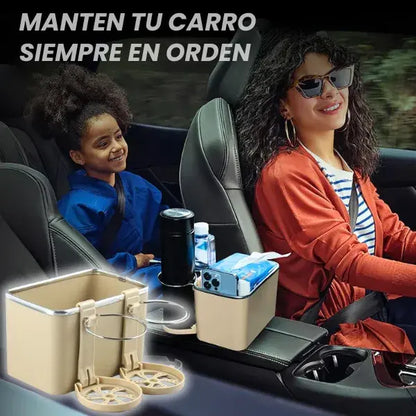 Caja de almacenamiento con 2 portavasos para carro