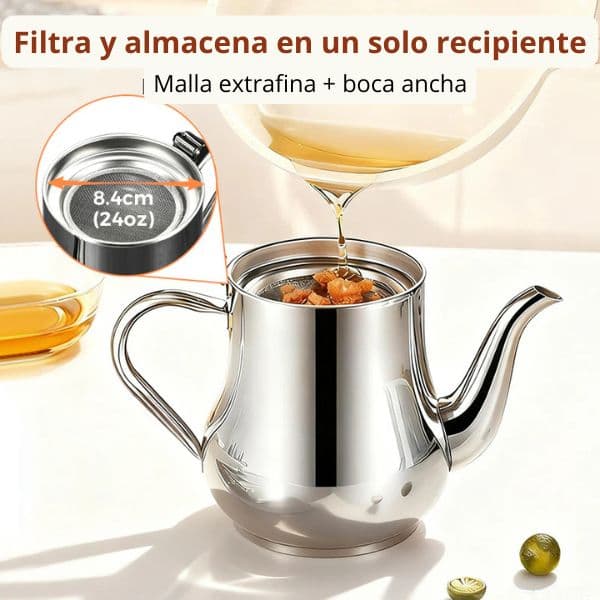 Tetera dispensadora con filtro de aceite de acero inoxidable 304