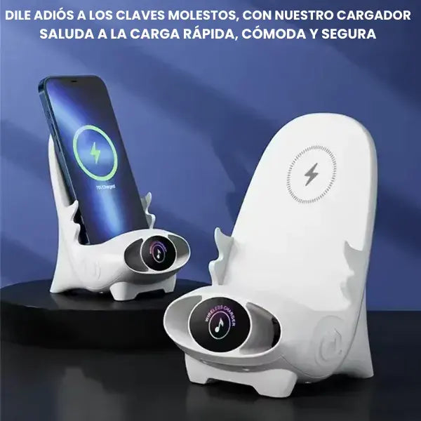 Soporte inalámbrico con carga rápida y amplificación de sonido
