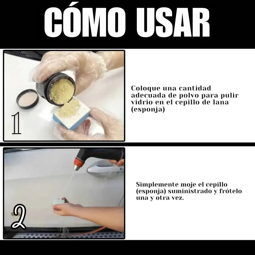 Polvo para pulir vidrio con ceróxido | Elimina manchas persistentes y acumuladas 🚗