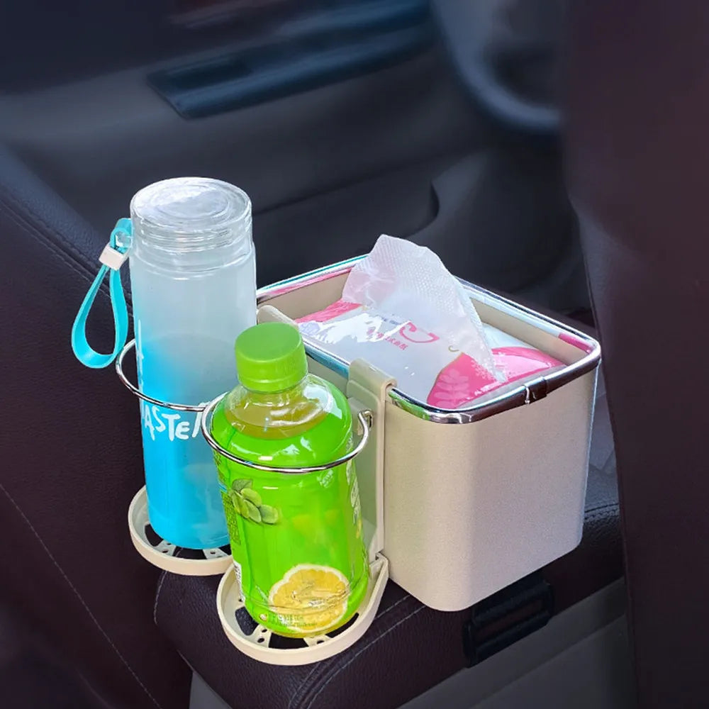 Caja de almacenamiento con 2 portavasos para carro