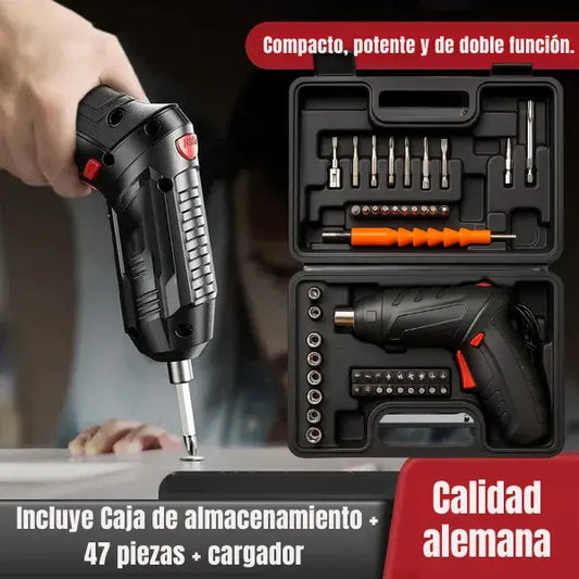 Destornillador Electrico Alemán | Incluye Caja de almacenamiento + 47 piezas + cargador ⚒️