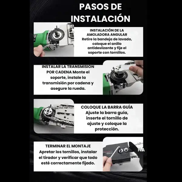Adaptador de Motosierra Para Amoladora | incluye 16 accesorios