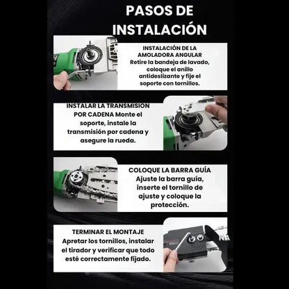 Adaptador de Motosierra Para Amoladora | incluye 16 accesorios