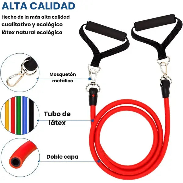 Kit de fitness para hombre | Incluye 5 ligas tubulares + 5 accesorios + 🎁bolsa para transporta gratis