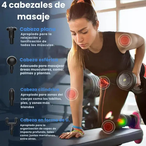 Masajeador profesional con 4 cabezales intercambiable y 6 velocidades de masaje