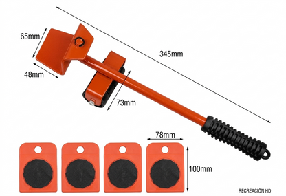 RollEasy™️ Kit levantador de muebles| 4 bases con 32 ruedas + levantador