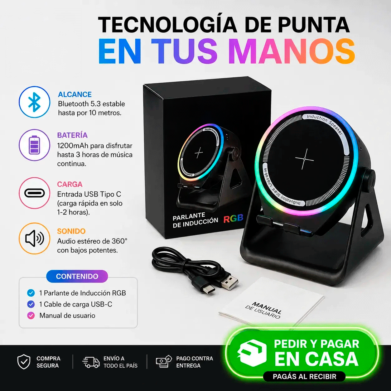Soporte parlante de induccion 3 en 1 | Sonido instantáneo, Nuevo diseño circular