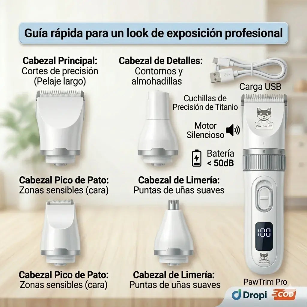 Maquina recortadora de pelo con cabezales intercambiables para el Cuidado de las patas y zonas sensibles 🐾