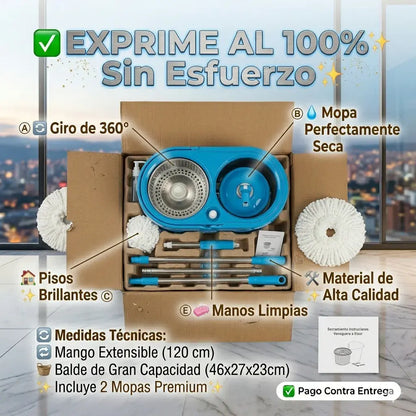 Trapeador Giratorio multifuncional + 🎁 2 mopas gratis